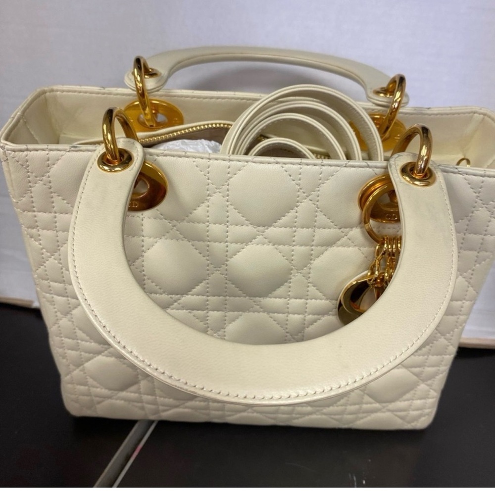 Christian Dior Medium Lady Dior - Cream Lambskin - Picture 11 of 11